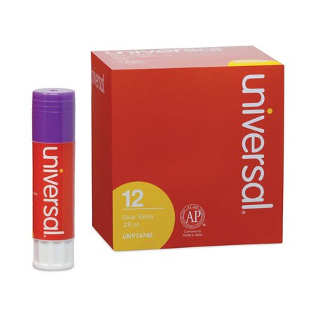 Universal Glue Stick, 0.28 oz, Applies Purple, Dries Clear, PK12 UNV74748